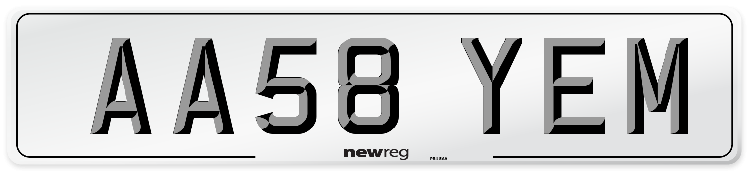 AA58 YEM Number Plate from New Reg